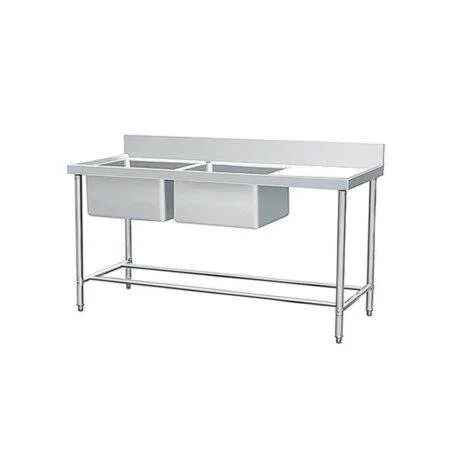 Stainless steel double bowl sink table with drainboard at ANKE