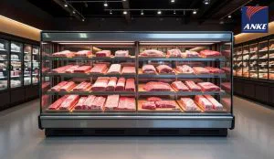 Premium meat display with proper lighting and clear visibility